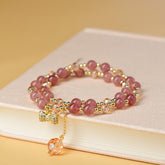 Natural Crystal Strawberry Crystal Double Circle Bracelet - Love & Romance